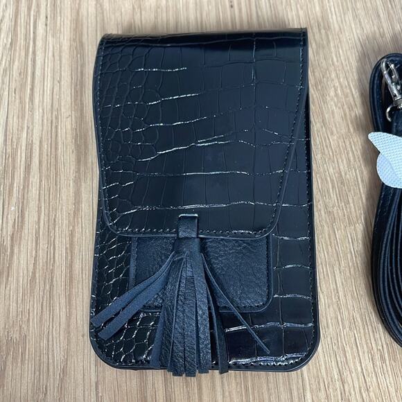 K. CARROLL Black Croc Embossed Small Foldover Crossbody Bag - Picture 2 of 5